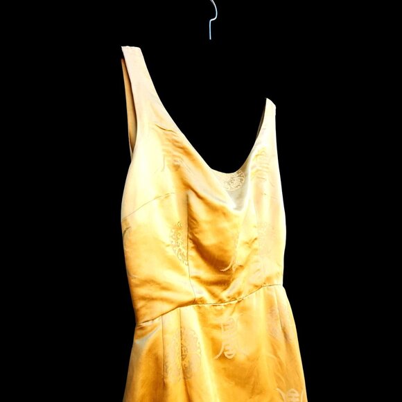 1950s Pin Up Wiggle Dress 10 Curvy Gold Chinese Brocade Rockabilly 25" Waist - Picture 2 of 10